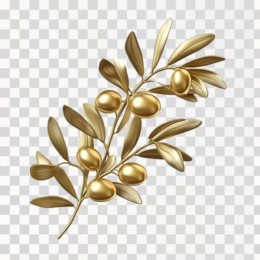 Olive branch, victory, in the form of golden, shiny ornaments, 3d, white background, realistic