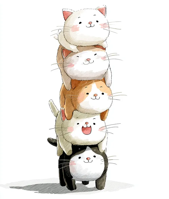 Playful Totem Pole of Kittens