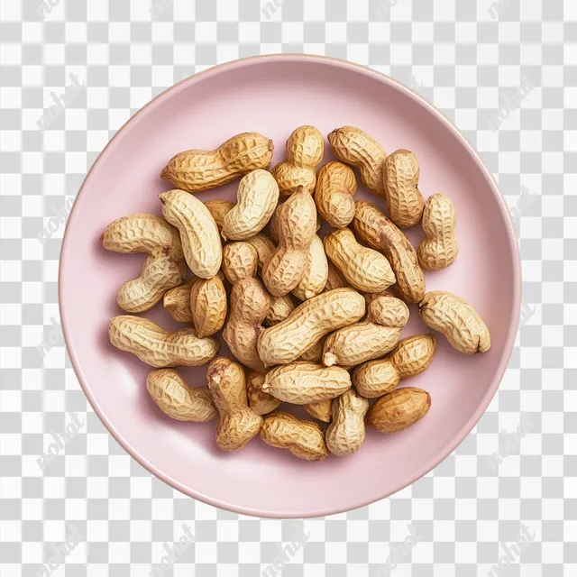 PNG Peanuts on a pink plate in a minimalist kitchen setting
