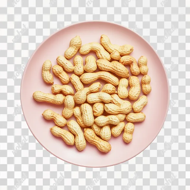 PNG Peanuts on a pink plate in a minimalist kitchen setting