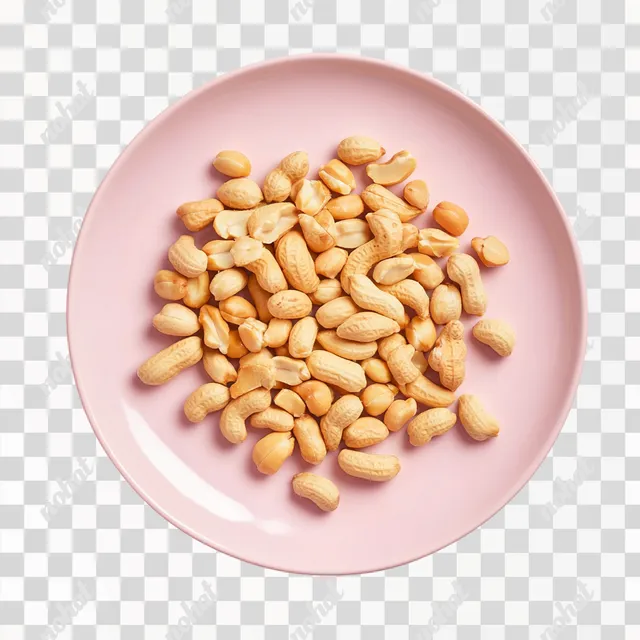 PNG Peanuts Neatly Arranged on a Glossy Pink Plate in Minimalist Setting