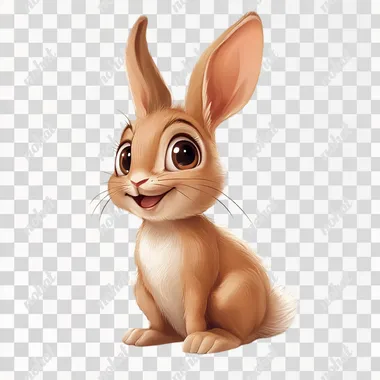 cute happy brown rabbit with smooth and shiny fur. full body shot. The background color should be pure white. The photo needs to have high resolution