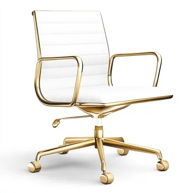 white office chair, gold accents, white background, clipart style