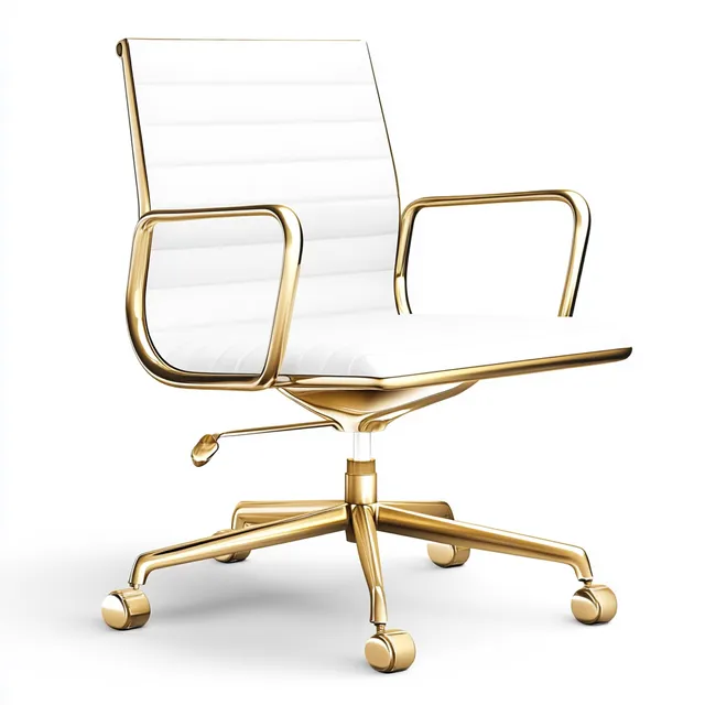 Modern White Office Chair with Gold Accents