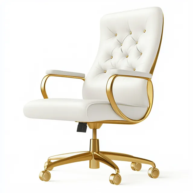 Elegant White Office Chair with Gold Accents