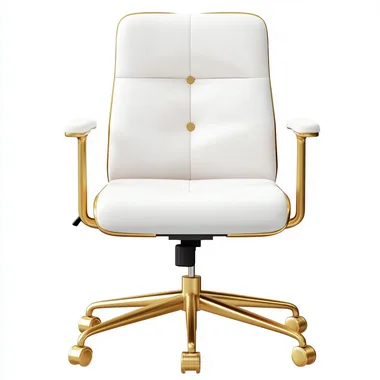 white office chair, gold accents, white background, clipart style
