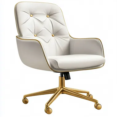 white office chair, gold accents, white background, clipart style