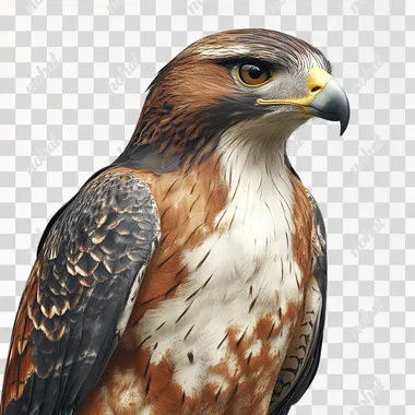hawk, full size, white background, multicolor, octane rendering, photorealistic, highly detailed