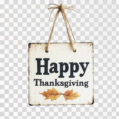 A hanging sign that reads "Happy Thanksgiving" on a white background