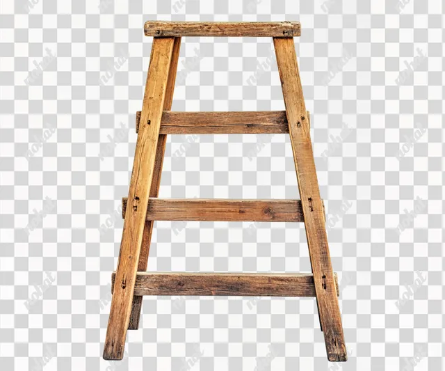 Front View of a Wooden Ladder on White Background