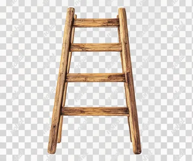 wooden ladder isolated on white background, front view
