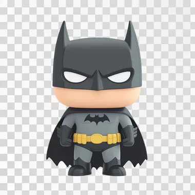 A simple 2.5D illustration of Batman in a Funko Pop style, facing forward, minimalistic design, on a completely white background, no shadows or extra elements, clean and centered composition.