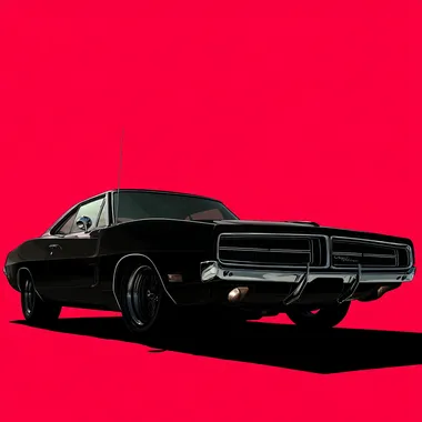 cartoonistic comic pop art all black 1970 Dodge Charger RT aggressive style