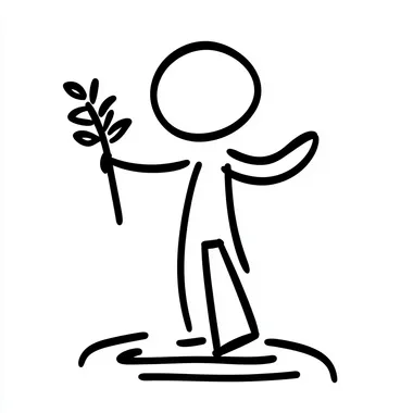 minimalist black line art of a dancing stickperson gardening on a transparent background