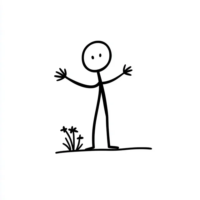 Graceful Stickperson Gardening: A Minimalist Line Art Design