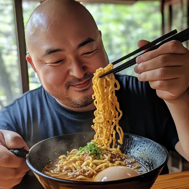 A man in his 40s who ate too much ramen and gained a little weight.