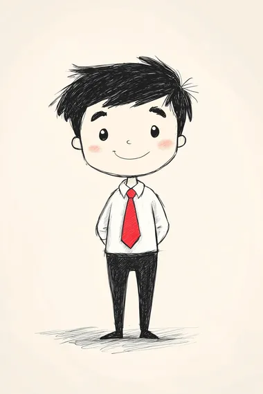 cute cartoon boy witn a red pioneer tie, full body, doodle inthe style of Keith Haring, sharpie illustration, boldines and solid colors, simple details, minimalist