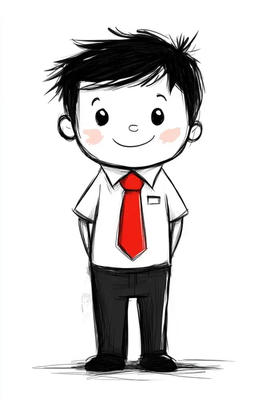 cute cartoon boy witn a red pioneer tie, full body, doodle inthe style of Keith Haring, sharpie illustration, boldines and solid colors, simple details, minimalist