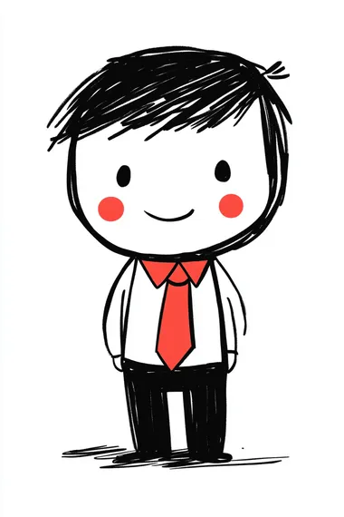 cute cartoon boy witn a red pioneer tie, full body, doodle inthe style of Keith Haring, sharpie illustration, boldines and solid colors, simple details, minimalist