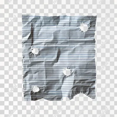 a scrumpled up piece of lined paper with punched holes over a black background. this should be in birds eye vieve