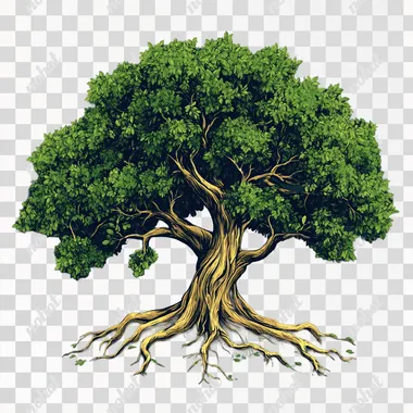 Tree illustration with green leaves. More of a clip art style