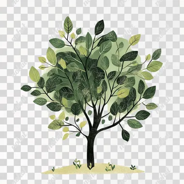 Tree illustration with green leaves. More of a clip art style