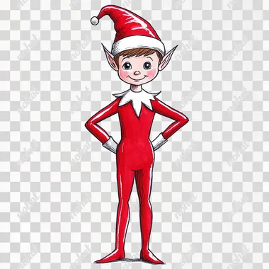 drawing of elf on the shelf, from feet to head, white background, standing