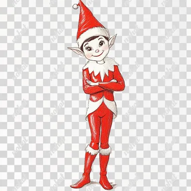 drawing of elf on the shelf, from feet to head, white background, standing