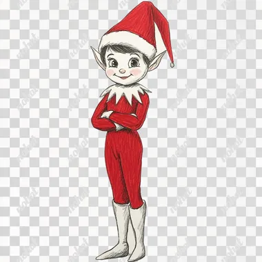drawing of elf on the shelf, from feet to head, white background, standing