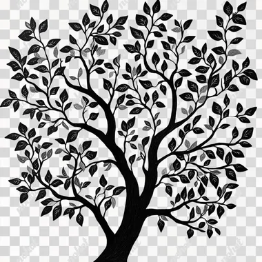 an image of a tree with lots of branches and multiple leaves on each branch