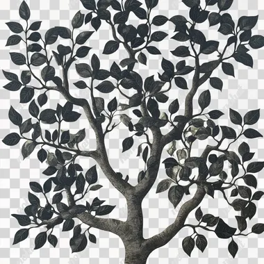 an image of a tree with lots of branches and multiple leaves on each branch