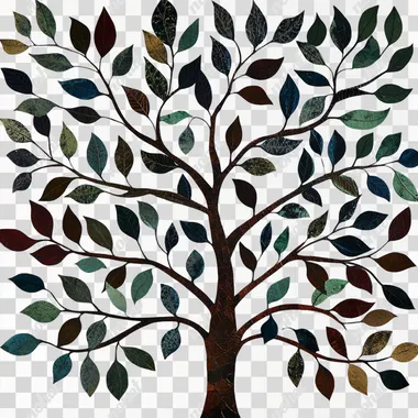 an image of a tree with lots of branches and multiple leaves on each branch