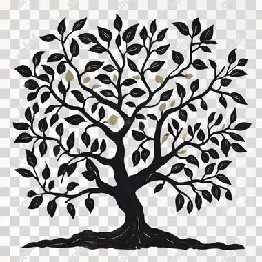 an image of a tree with lots of branches and multiple leaves on each branch