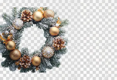 Christmas eve traditional wreath with golden ornaments on isolated white background   --s 250