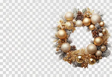 Christmas eve traditional wreath with golden ornaments on isolated white background   --s 250