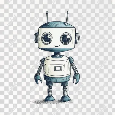 simple doodle of a robot figure, against a white background. The drawing has a simple, minimalistic style with flat colors, a black outline, The overall impression is of a simple, cartoon-like illustration with minimal details and ample white space around the character.