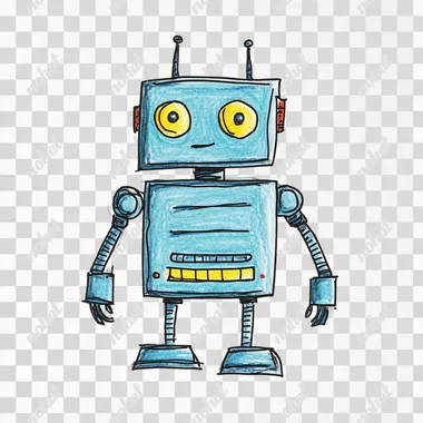 simple doodle of a robot figure, against a white background. The drawing has a simple, minimalistic style with flat colors, a black outline, The overall impression is of a simple, cartoon-like illustration with minimal details and ample white space around the character.