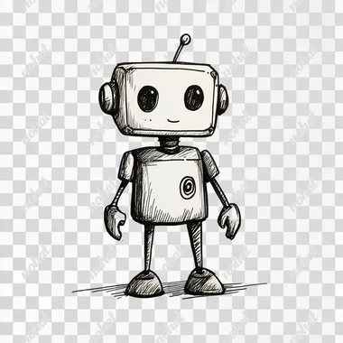 simple doodle of a robot figure, against a white background. The drawing has a simple, minimalistic style with flat colors, a black outline, The overall impression is of a simple, cartoon-like illustration with minimal details and ample white space around the character.