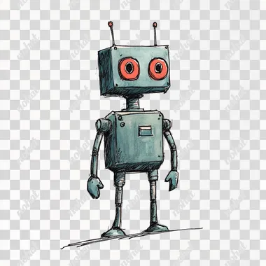 simple doodle of a robot figure, against a white background. The drawing has a simple, minimalistic style with flat colors, a black outline, The overall impression is of a simple, cartoon-like illustration with minimal details and ample white space around the character.