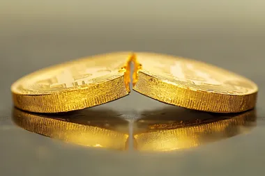 Bitcoin gold coin split in half,