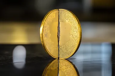 Bitcoin gold coin split in half,