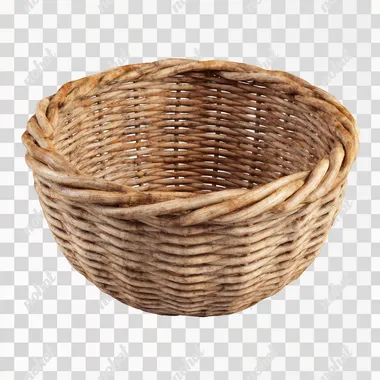 3d object - an empty basket, 3d wicker basket, empty inside. clean background.