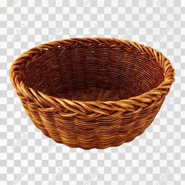 3d object - an empty basket, 3d wicker basket, empty inside. clean background.