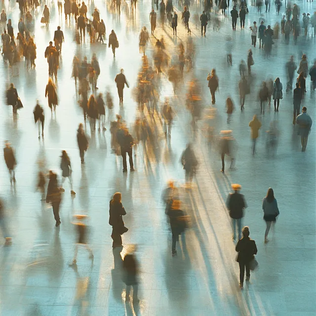 International Fair Crowd Walking in Bright Urban Environment