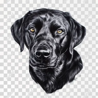 a detailed coloured pencil drawing of an adult black labrador dog, hand drawn, sketch, pencil marks, realistic pencil drawing on a white background