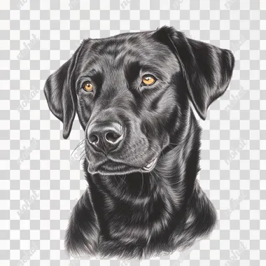 a detailed coloured pencil drawing of an adult black labrador dog, hand drawn, sketch, pencil marks, realistic pencil drawing on a white background