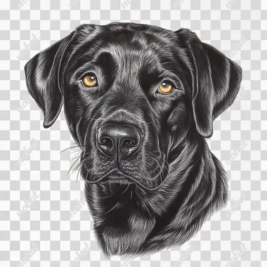 a detailed coloured pencil drawing of an adult black labrador dog, hand drawn, sketch, pencil marks, realistic pencil drawing on a white background