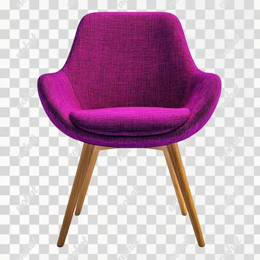 modern mid century dark pink chair with wooden legs on a white background, balanced photo from the front, artistic , light colors, blues, teals, pinks, purples, bright colors | CAMERA MODEL: DSLR | CAMERA LENS: 50mm f/1.4