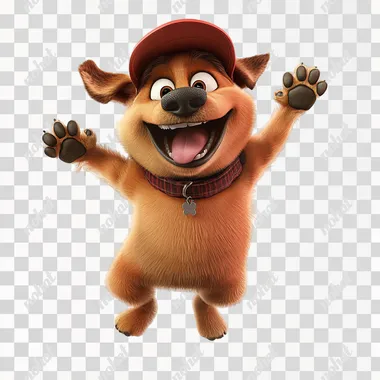detailed illustration detailed 3d pixar cartoon cool dog barbos in a cap jumping, high detail, white background