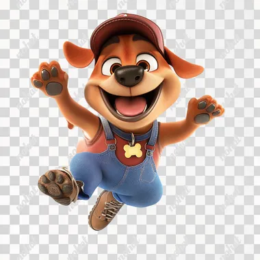 detailed illustration detailed 3d pixar cartoon cool dog barbos in a cap jumping, high detail, white background